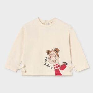 Bluza cu desen si fundite fete Mayoral, Crem – 2087-010