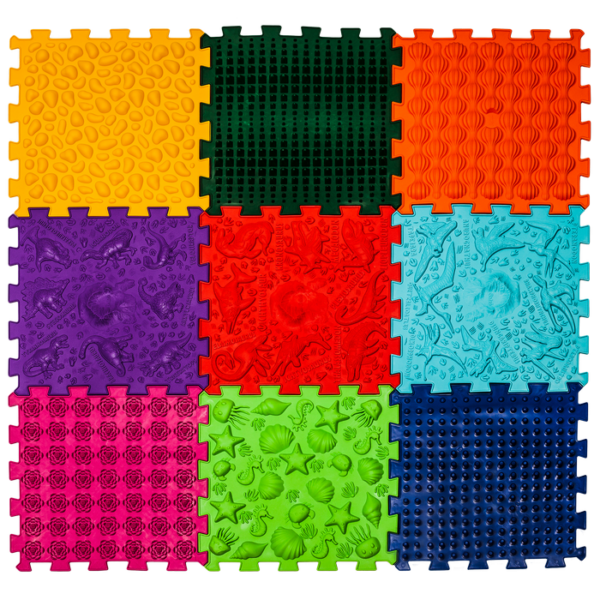 Covoras ortopedic pentru masaj Ortek Dinozauri Puzzle-uri 9 elemente + 6 triunghiuri