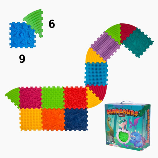 Covoras ortopedic pentru masaj Ortek Dinozauri Puzzle-uri 9 elemente + 6 triunghiuri Covoras ortopedic pentru masaj Ortek Dinozauri Puzzle-uri 9 elemente + 6 triunghiuri