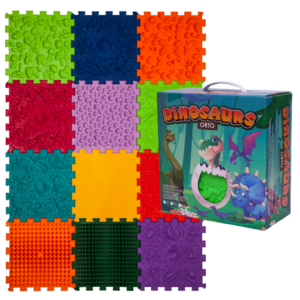 Covoras ortopedic pentru masaj Ortek Dinozauri Puzzle-uri 12 elemente + 8 triunghiuri