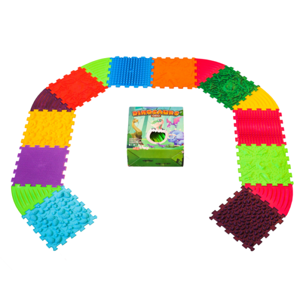 Covoras ortopedic pentru masaj Ortek Dinozauri Puzzle-uri 10 elemente + 6 triunghiuri