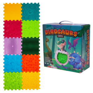 Covoras ortopedic pentru masaj Ortek Dinozauri Puzzle-uri 10 elemente + 6 triunghiuri