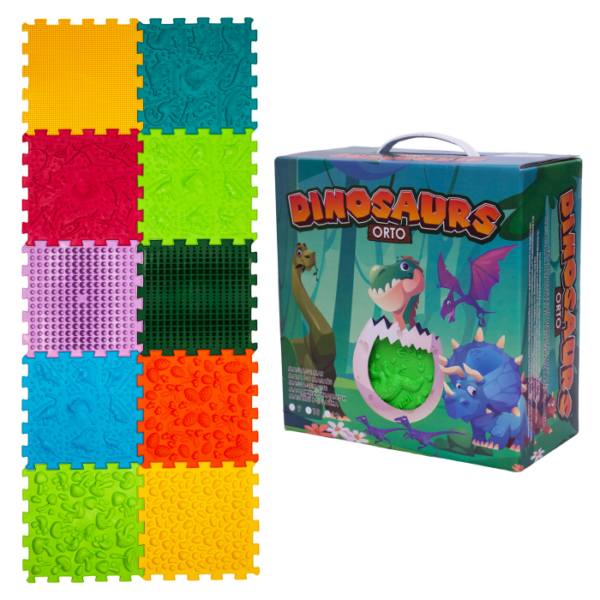 Covoras ortopedic pentru masaj Ortek Dinozauri Puzzle-uri 10 elemente + 6 triunghiuri Covoras ortopedic pentru masaj Ortek Dinozauri Puzzle-uri 10 elemente + 6 triunghiuri