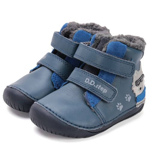Ghete copii baieti Barefoot din piele imblanite DD Step, Albastru – W070-52893