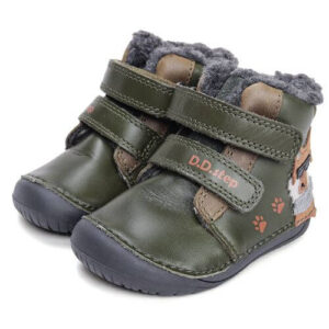 Ghete copii baieti Barefoot din piele imblanite DD Step, Verde – W070-52893A