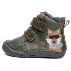 Ghete copii baieti Barefoot din piele imblanite DD Step, Verde – W070-52893A