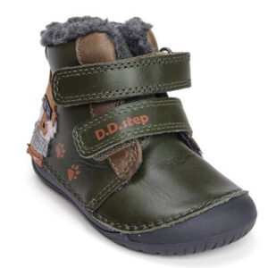 Ghete copii baieti Barefoot din piele imblanite DD Step, Verde – W070-52893A