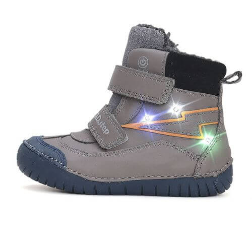 Ghete copii baieti din piele imblanite cu LED DD Step, Khaki – W050-42707A