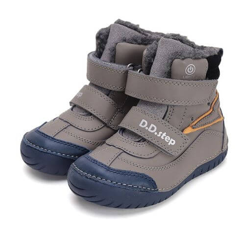 Ghete copii baieti din piele imblanite cu LED DD Step, Khaki – W050-42707A