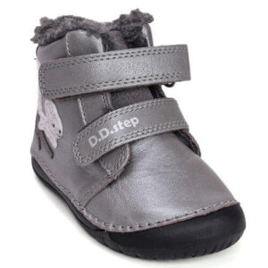 Ghete copii fete Barefoot din piele imblanite DD Step, Argintiu – W070-52214A