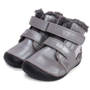 Ghete copii fete Barefoot din piele imblanite DD Step, Argintiu – W070-52214A