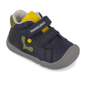 Ghete baieti din piele imblanite Biomecanics Wider Cupsole, Navy/Galben – 261144-A089FB