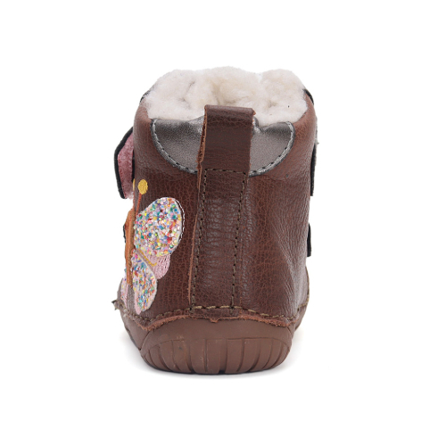 Ghete copii fete Barefoot din piele imblanite DD Step, Maro – W070-42522A