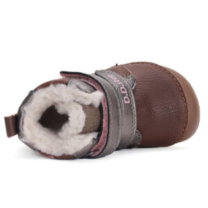 Ghete copii fete Barefoot din piele imblanite DD Step, Maro – W070-42522A