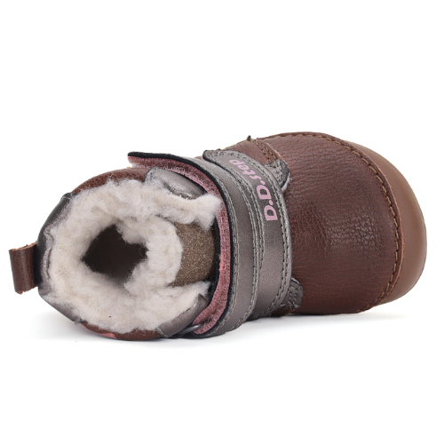 Ghete copii fete Barefoot din piele imblanite DD Step, Maro – W070-42522A
