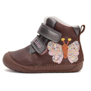 Ghete copii fete Barefoot din piele imblanite DD Step, Maro – W070-42522A