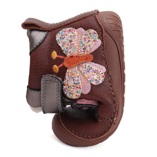 Ghete copii fete Barefoot din piele imblanite DD Step, Maro – W070-42522A