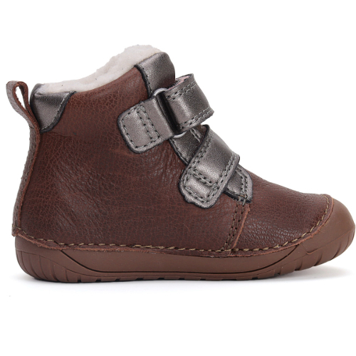 Ghete copii fete Barefoot din piele imblanite DD Step, Maro – W070-42522A