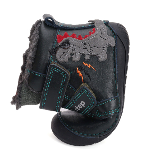 Ghete copii baieti Barefoot din piele imblanite DD Step, Verde – W070-42838A