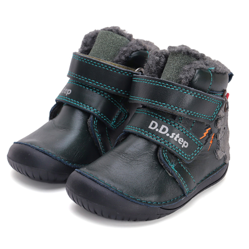 Ghete copii baieti Barefoot din piele imblanite DD Step, Verde – W070-42838A