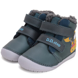 Ghete copii baieti Barefoot din piele imblanite DD Step, Verde – W070-42154