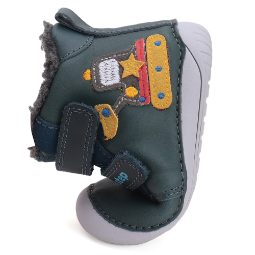 Ghete copii baieti Barefoot din piele imblanite DD Step, Verde – W070-42154
