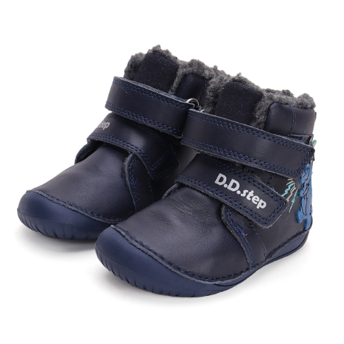 Ghete copii baieti Barefoot din piele imblanite DD Step, Albastru – W070-42838