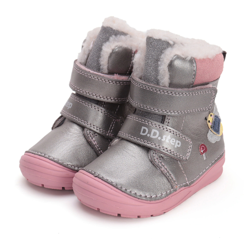 Ghete copii fete din piele imblanite DD Step, Argintiu – W071-42233A Ghete copii fete din piele imblanite DD Step, Argintiu – W071-42233A