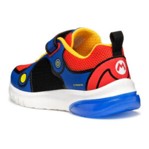 Pantofi copii baieti din material sintetic si textil Geox cu LED, personaj Mario, Albastru – J55LBF_01454_C0833