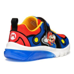 Pantofi copii baieti din material sintetic si textil Geox cu LED, personaj Mario, Albastru – J55LBF_01454_C0833