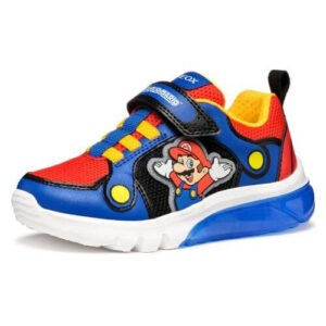 Pantofi copii baieti din material sintetic si textil Geox cu LED, personaj Mario, Albastru – J55LBF_01454_C0833