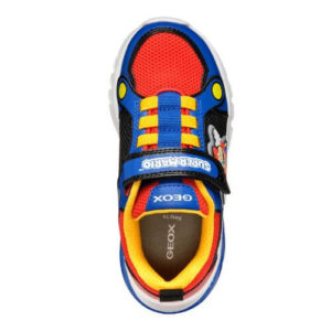 Pantofi copii baieti din material sintetic si textil Geox cu LED, personaj Mario, Albastru – J55LBF_01454_C0833