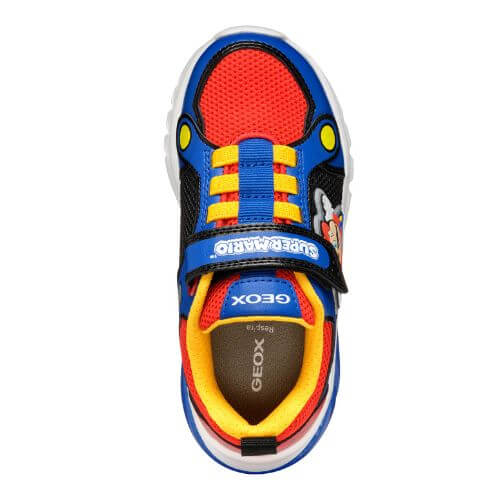 Pantofi copii baieti din material sintetic si textil Geox cu LED, personaj Mario, Albastru – J55LBF_01454_C0833