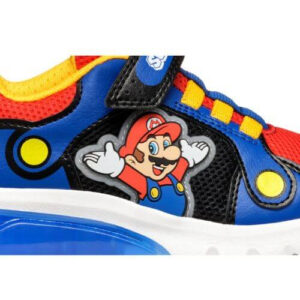 Pantofi copii baieti din material sintetic si textil Geox cu LED, personaj Mario, Albastru – J55LBF_01454_C0833