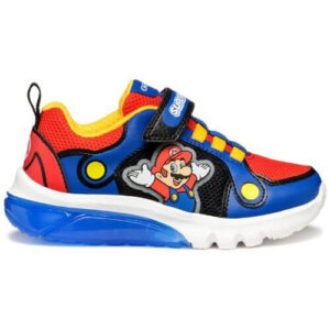 Pantofi copii baieti din material sintetic si textil Geox cu LED, personaj Mario, Albastru – J55LBF_01454_C0833
