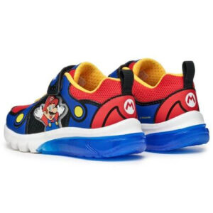 Pantofi copii baieti din material sintetic si textil Geox cu LED, personaj Mario, Albastru – J55LBF_01454_C0833