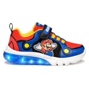 Pantofi copii baieti din material sintetic si textil Geox cu LED, personaj Mario, Albastru – J55LBF_01454_C0833