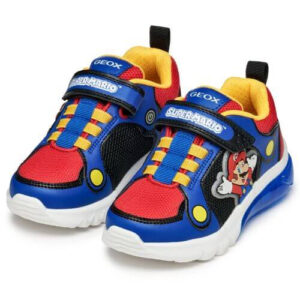 Pantofi copii baieti din material sintetic si textil Geox cu LED, personaj Mario, Albastru – J55LBF_01454_C0833