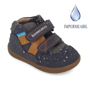 Pantofi copii baieti din piele impermeabili cu calapod lat, Albastru, Biomecanics – 261152-A089