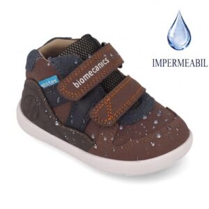 Pantofi copii baieti din piele impermeabili cu calapod lat, Maro, Biomecanics – 261152-B903