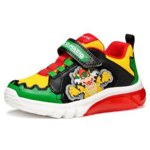 Pantofi copii baieti din material sintetic si textil Geox cu LED, personaj Bowser Mario, Verde – J55LBE_01454_C3221