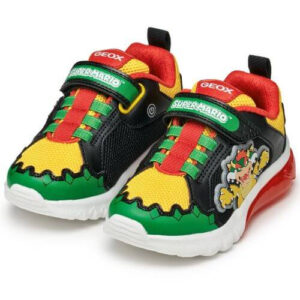 Pantofi copii baieti din material sintetic si textil Geox cu LED, personaj Bowser Mario, Verde – J55LBE_01454_C3221