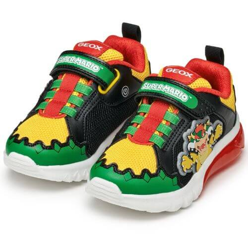Pantofi copii baieti din material sintetic si textil Geox cu LED, personaj Bowser Mario, Verde – J55LBE_01454_C3221