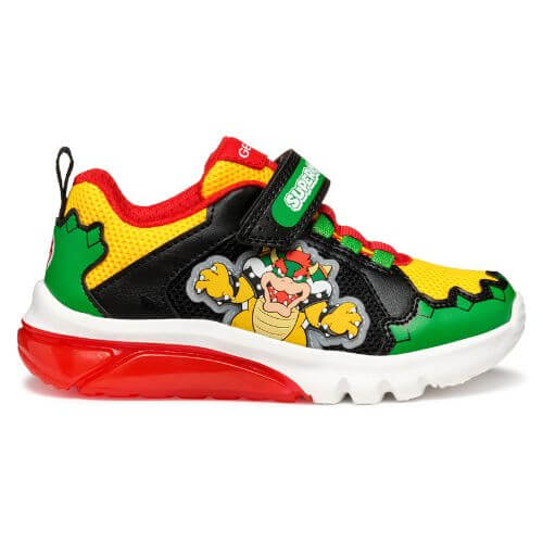 Pantofi copii baieti din material sintetic si textil Geox cu LED, personaj Bowser Mario, Verde – J55LBE_01454_C3221