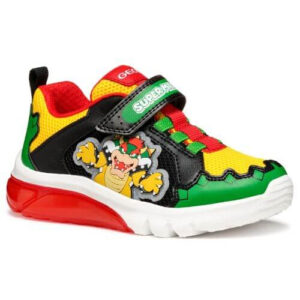 Pantofi copii baieti din material sintetic si textil Geox cu LED, personaj Bowser Mario, Verde – J55LBE_01454_C3221