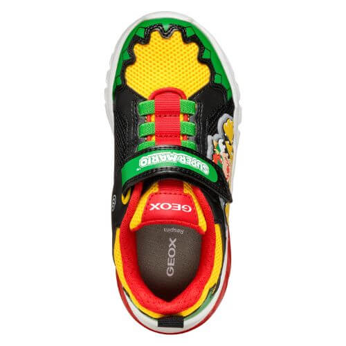 Pantofi copii baieti din material sintetic si textil Geox cu LED, personaj Bowser Mario, Verde – J55LBE_01454_C3221