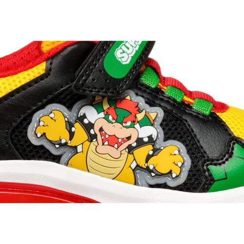 Pantofi copii baieti din material sintetic si textil Geox cu LED, personaj Bowser Mario, Verde – J55LBE_01454_C3221