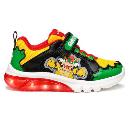 Pantofi copii baieti din material sintetic si textil Geox cu LED, personaj Bowser Mario, Verde – J55LBE_01454_C3221 Pantofi copii baieti din material sintetic si textil Geox cu LED, personaj Bowser Mario, Verde – J55LBE_01454_C3221