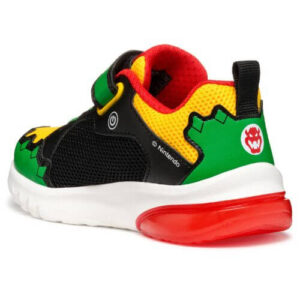 Pantofi copii baieti din material sintetic si textil Geox cu LED, personaj Bowser Mario, Verde – J55LBE_01454_C3221