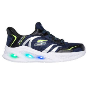 Pantofi copii baieti din textil Slip-In cu LED Skechers, Albastru – 403848